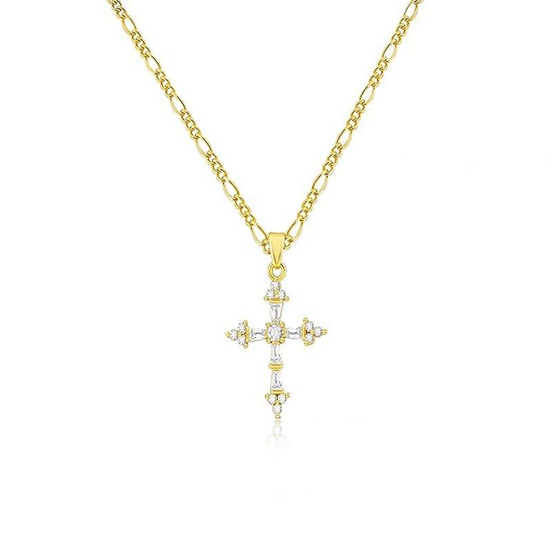Square Sugar Zircon Cross Pendant Necklace - Simple, Fashionable, Daily Wear Collar Chain