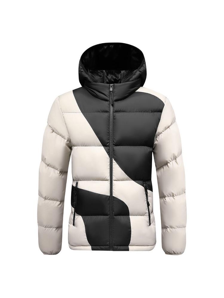 Light Cotton Clothing Men's Models Winter New Crash Colour Slim Splicing Removable Cap Thickened Hooded Comfortable and Versatile Jacket