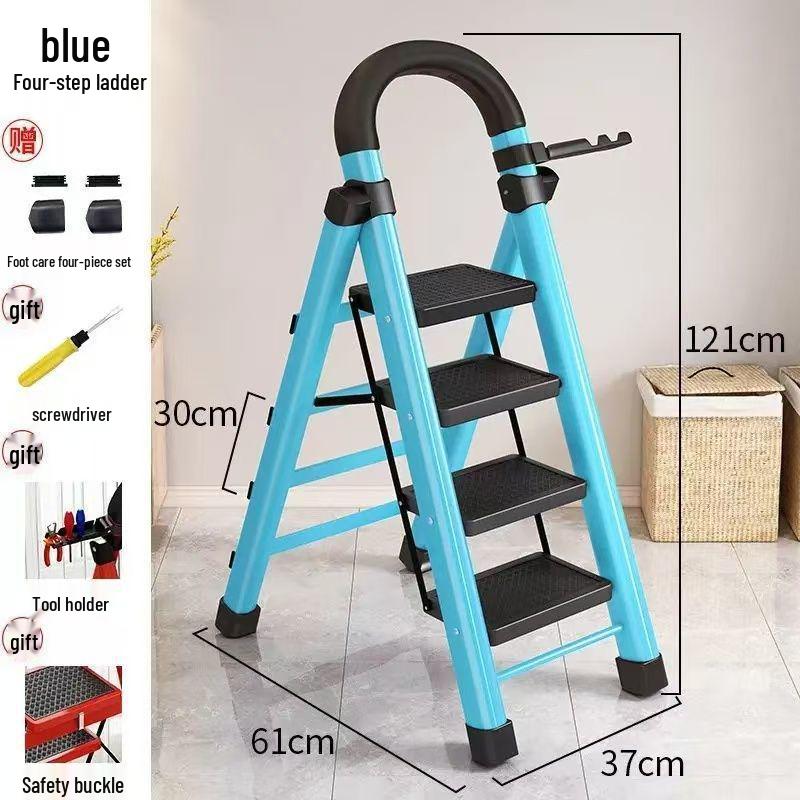 Multi-Functional Telescopic A-Frame Folding Ladder - Thick Carbon Steel Step Ladder for Indoor Use