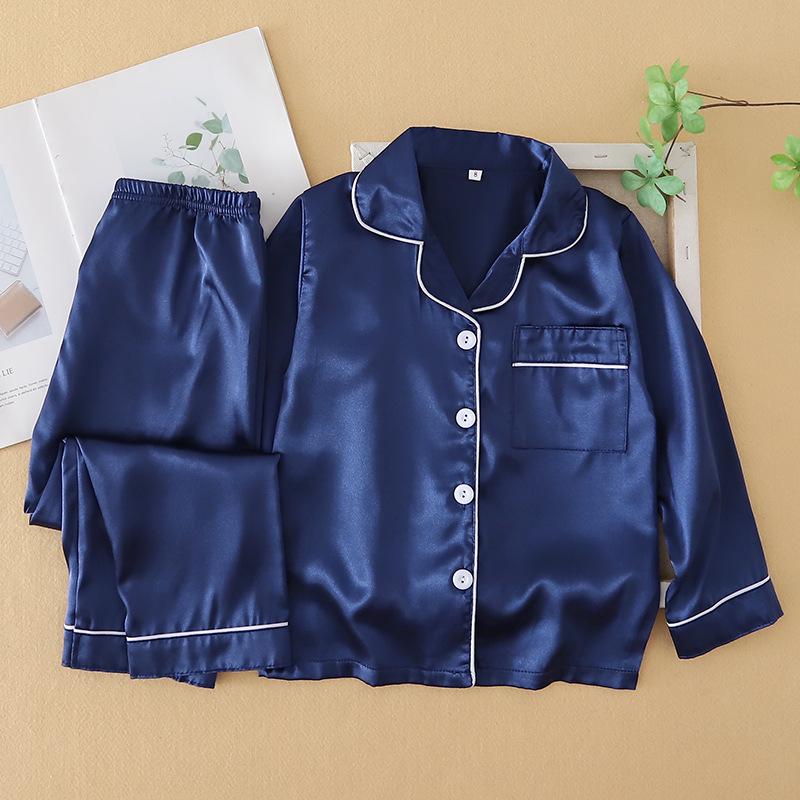 Kids' Ice Silk Pajama Set - Long Sleeve, Spring Summer, Red Cardigan