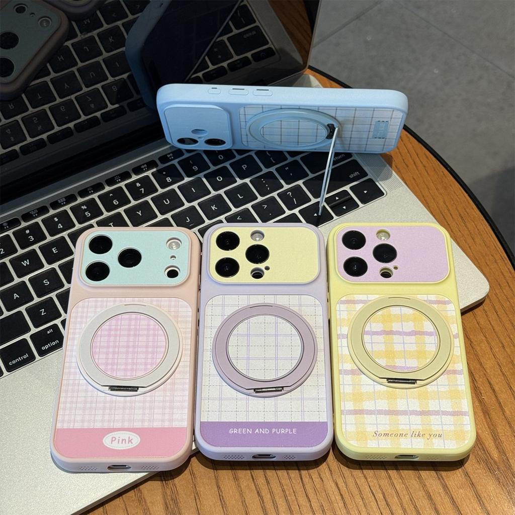 Color plaid rotating bracket is suitable for Apple 11promax mobile phone case iPhone11/11 simple large window