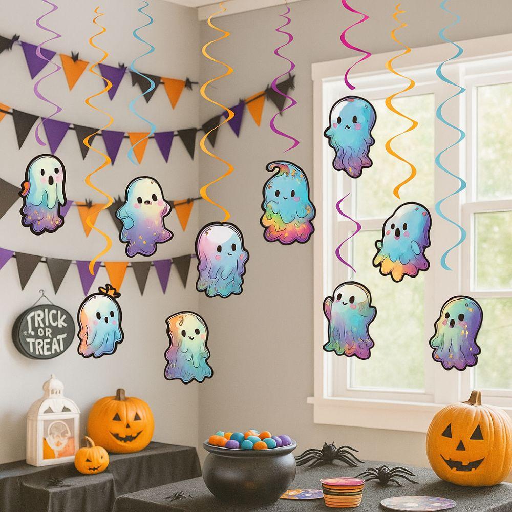 Colorful Ghost Spiral Pendant Paper Ghost Ceiling Decoration Halloween Ghost Banner  Ghost Festival
