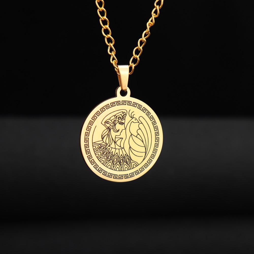 European and American Titanium Steel Hera, Queen of the Ancient Greek Gods, Round Brand Long Necklace
