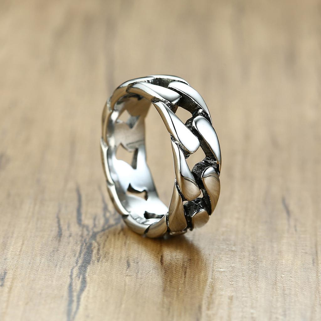 Man Vintage Oxidized Stainless Steel Rings Links Shaped Finger Band, Punk Rock Alliance Father Boyfriend Valentine's Day Gift