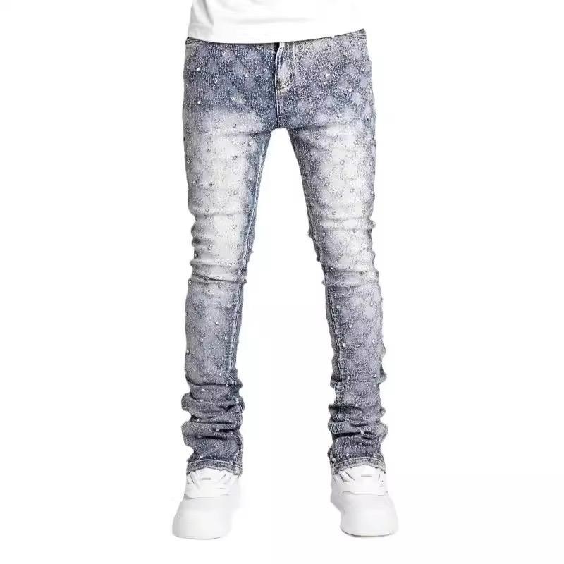 

DRIPX Men s Denim Fashion Personality Straight Leg Men s Pants European and American Fashion Instagram Hot Item Elastic Pearl Denim La 36 небо синє кольору
