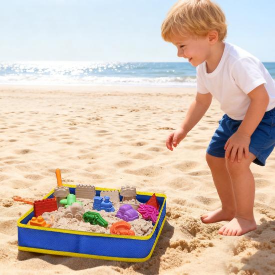 Bandeja de Arena de Tela Plegable Resistente al Desgarro Impermeable Portátil Almacenamiento de Juguetes de Playa para Niños Arenero de Tela de Gran Capacidad