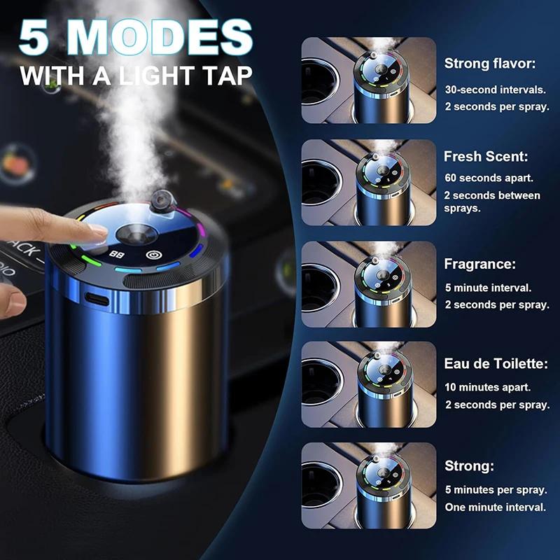 Smart Car Air Freshener Aroma Diffuser 5 Modes Rechargeable Humidifier with Digital Display Starry Light Auto Odor Eliminator