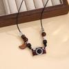 Adjustable Wax Rope Long Necklace for Women Fashion Retro Camera Pendant Necklaces Wooden Moon Beaded Sweater Chain Jewelry Gift