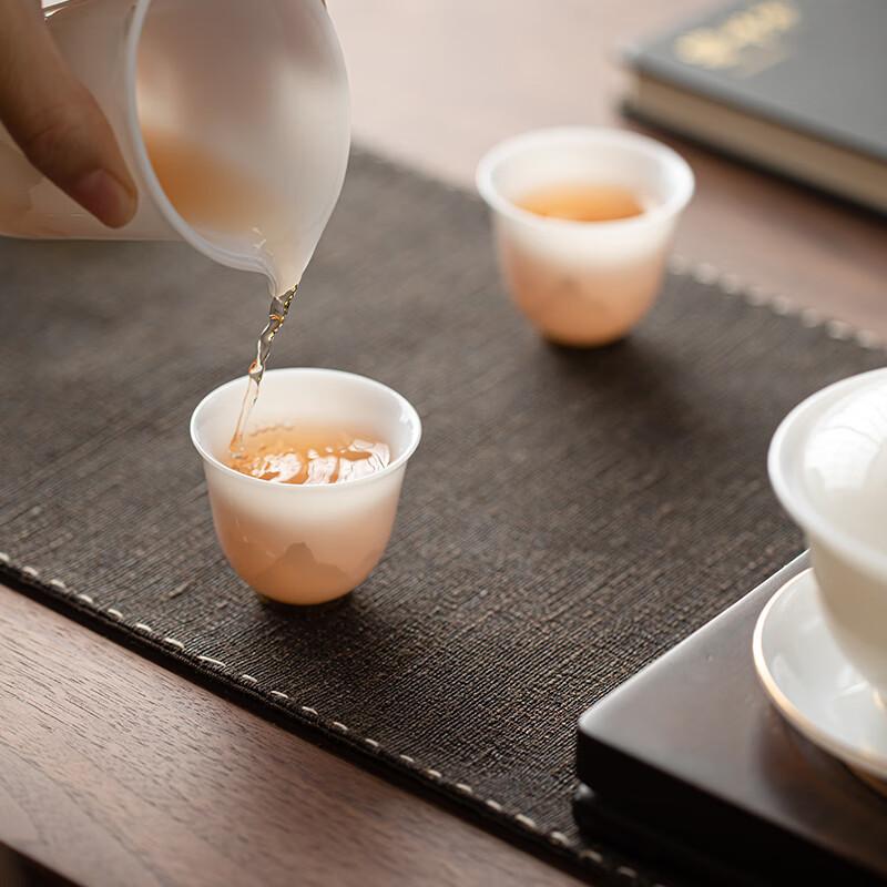 Sushitaoci Ice Jade Porcelain Light Ink Autumn Mountain Delicate Tea Cups, Pair of Cups, Smooth As Jade, Dehua White Porcelain Kung Fu Tea Cups, Set