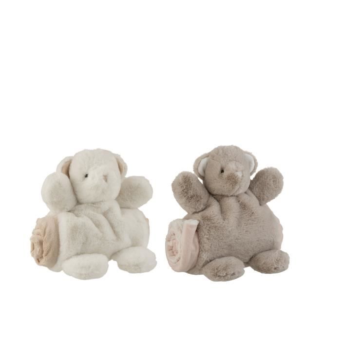 Orso + coperta in peluche - J-LINE - Peluche - Bianco e grigio - Per bambini - Da interno