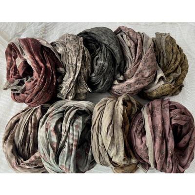 Floral Edging Scarf Women Retro Japanese Versatile Pleated Shawl Four Seasons Decorative Scarf Women