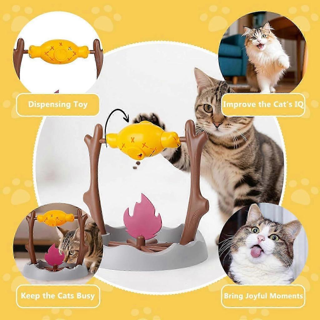 Cat Treat-Dispensing Slow Puzzle Feeder Bowls,Unique Rotatable Roast and Flame,Cognitive Training Game,Enrichment Interactive Stimulation Toys for Ind
