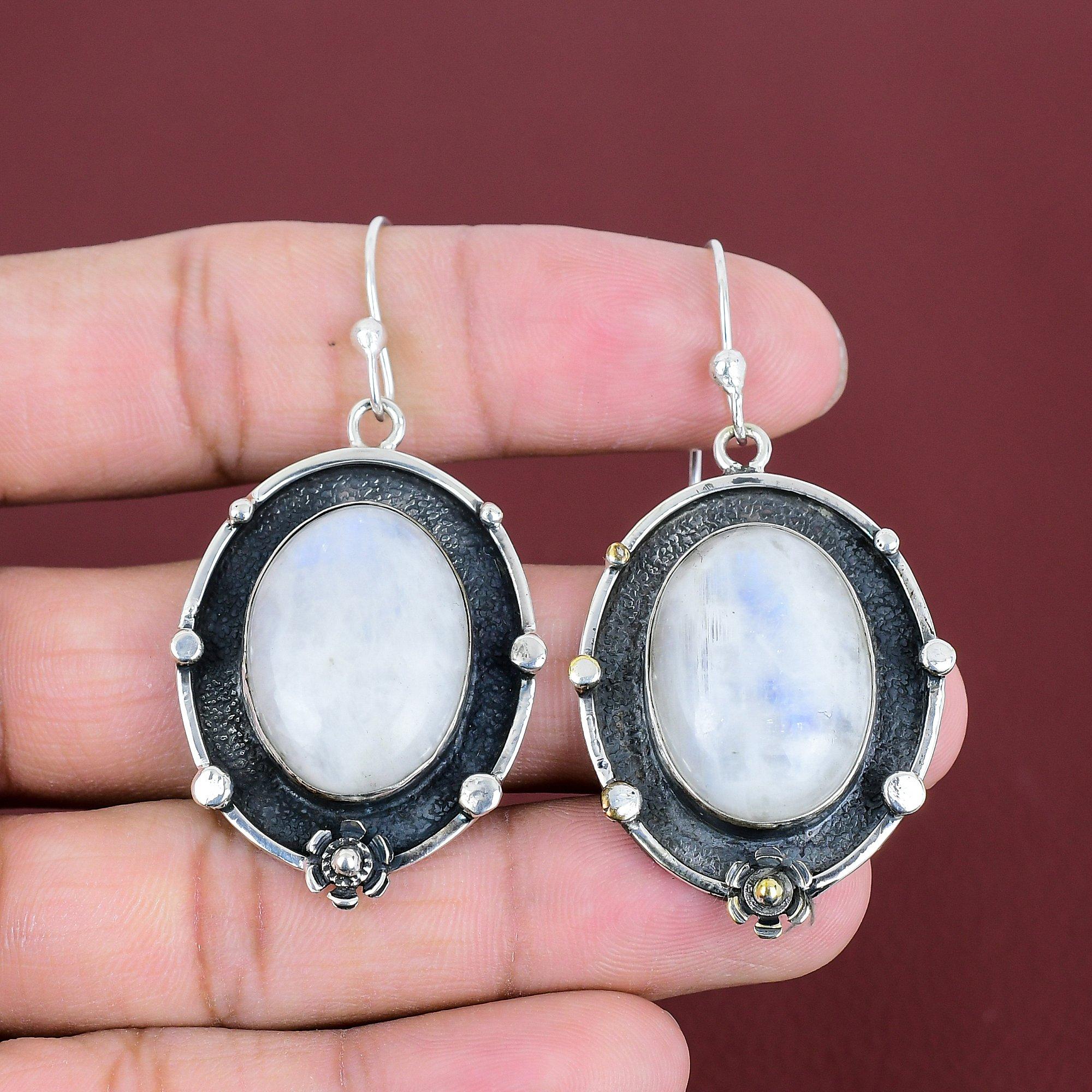 Rainbow Moonstone Earring Handmade Gemstone Earrings 925 Sterling Silver Earring Designer Jewelry Drop Earring Gifts For Mom Elegant Jewelry