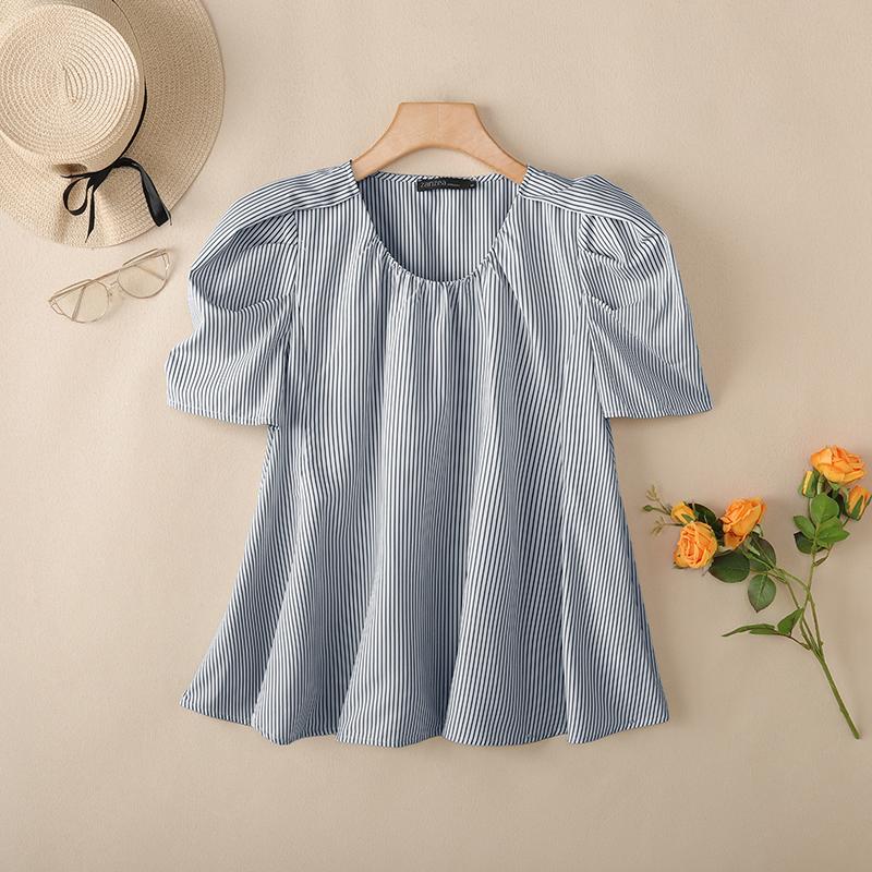 

ZANZEA Женская повседневная блузка с круглым вырезом, летняя, с коротким рукавом, в полоску XL