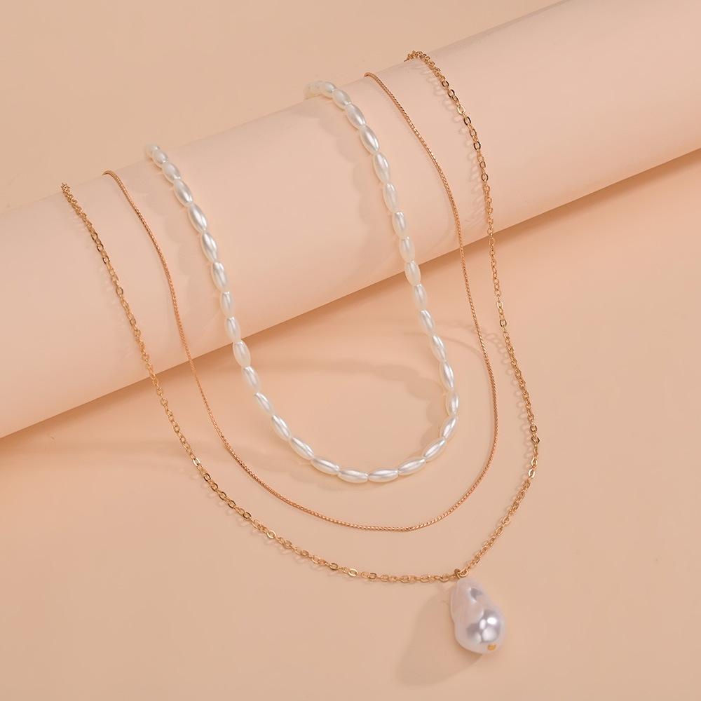 Simple Pearl Pendant Double Stacked Ladies Alloy Necklace Necklace Accessories