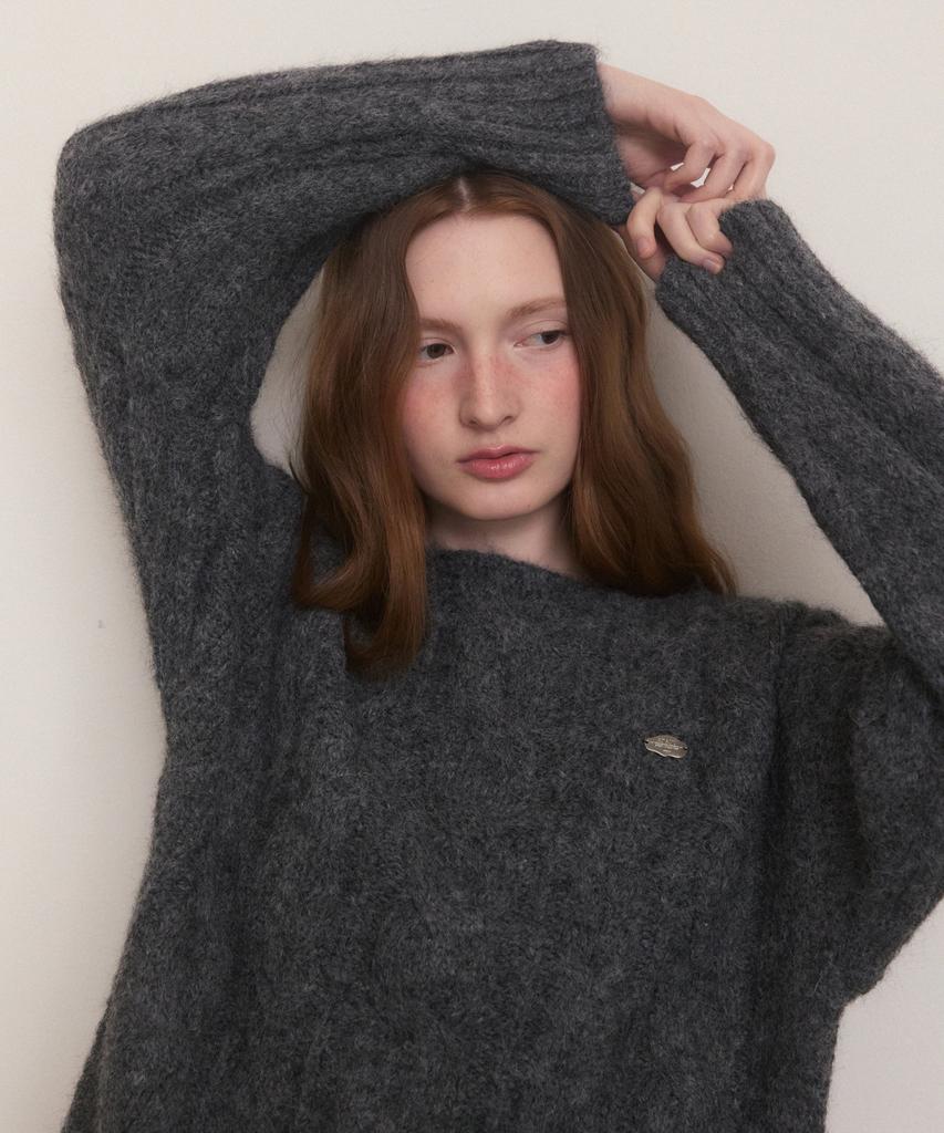 ADAUL Boat Neck Hairy Twist Knit - Charcoal