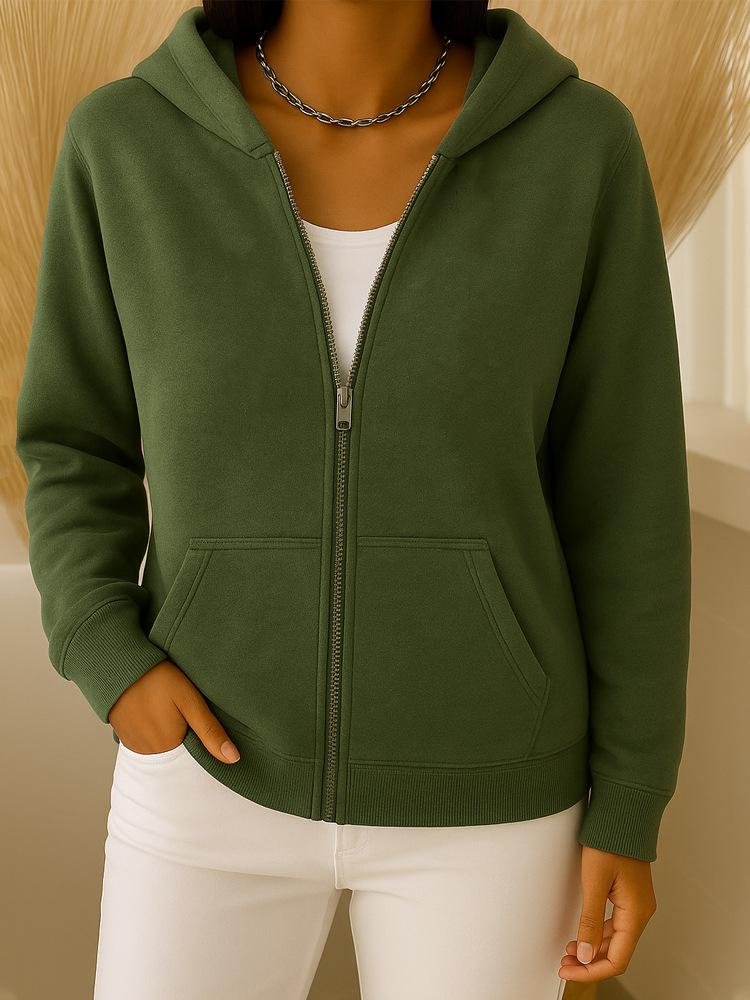 Casual Hooded Zipper Long Sleeve Loose Pullover Multicolour Womens Sweatshirt Trendy Design Comfortable Fit Versatile for Daily Wear & Outdoor