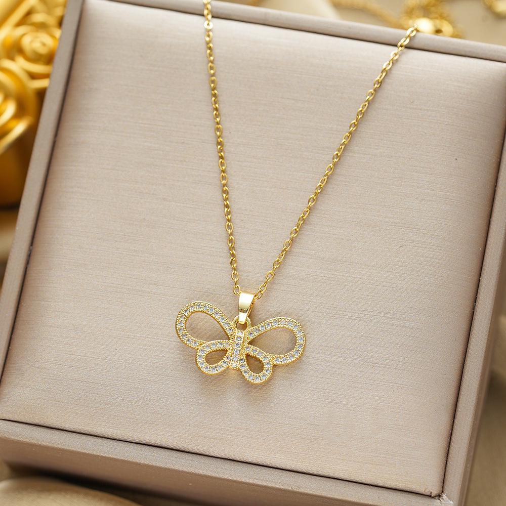 Titanium Steel Zircon Butterfly Pendant Necklace - Simple & Versatile Clavicle Accessory