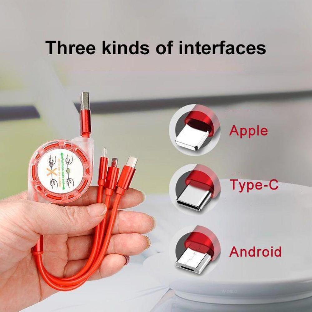 1PC 3 1-channel Charging Cables, Retractable USB Charging 2.4A Fast Charging, Portable Charging Cable (micro Type-C Interface)