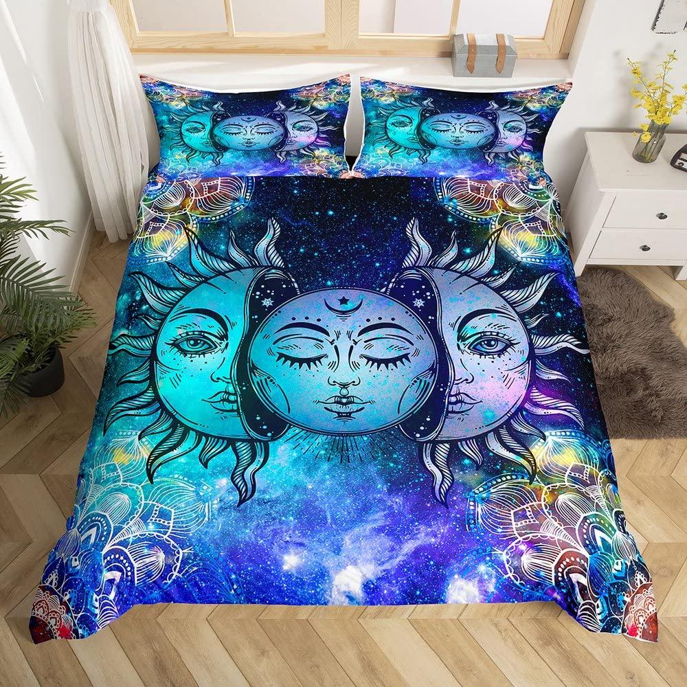 

Sun plus Mon Soft Duvet Cover Set Quen Sized Dimensions,Peace Sign Boho Hipy Style Beding Set,Young Girls Young Boys Rom Decor,Rustic Warm Comforter 135*200cm Eu-Single