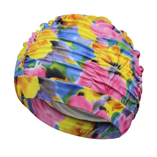 Cloth Swimming Pool Cap for Women, Breathable Colorful Ruffle Swim Cap, Elastic Ear Protection Short Long Hair Bathing Hat