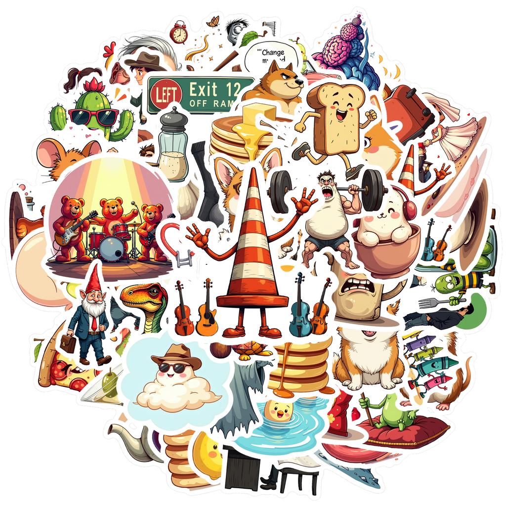 35-70pcs Fun Food Animal’S Life Stickers Whimsical Characters Teacher Reward Stationery Stickers Diy Graffiti Decals