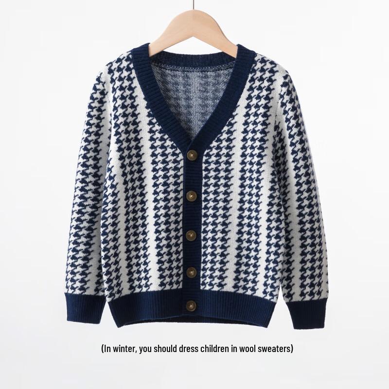 Hengyuanxiang Kids' Pure Wool Plaid V-Neck Cardigan