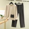 Ladies' Casual And Comfortable Long Sleeved Solid Color With Thick Velvet Sleepwear And Warm Pants Set