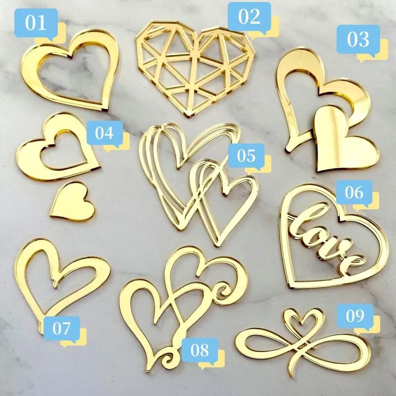 Golden Heart Acrylic Golden Heart Acrylic Cake Topper Valentine s Day Cupcake Tools Anniversary Wedding Party Cake Decoration