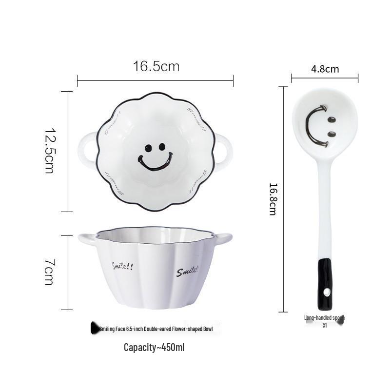 Charming Ceramic Double-Ear Berry Petal Bowl for Fruit, Salad, or Noodles - Anti-Scald Design.