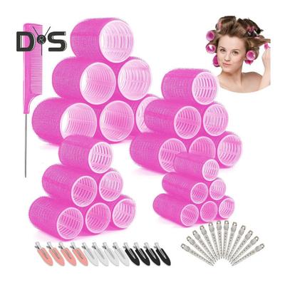 49-teiliges Set selbsthaftende Lockenwickler mit Clip, Rattenschwanzkamm, 4 Größen, keine Hitze, Lockenwickler für kurze, mittellange Haare, Lockenwickler für Frauen und Mädchen, Haarstyling-Tools