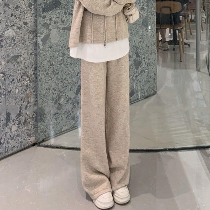 Ensemble décontracté deux pièces pour femmes Printemps 2025: Cardigan Sweatshirt Faux Deux Pièces & Pantalon Large