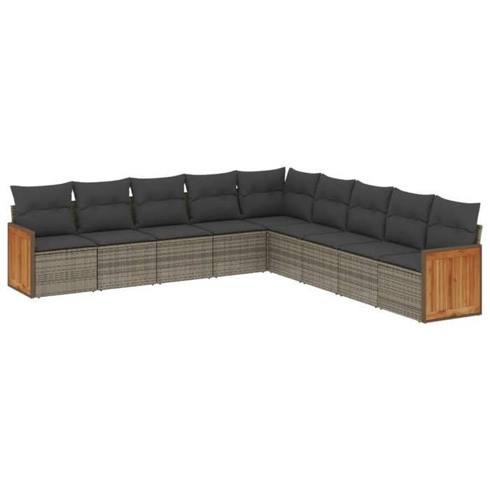 VidaXL Salon de Jardin avec Coussins 9 pcs, Canapés de Patio, Ensemble de Meubles, Mobilier de Terrasse Extérieur, Gris 3260142