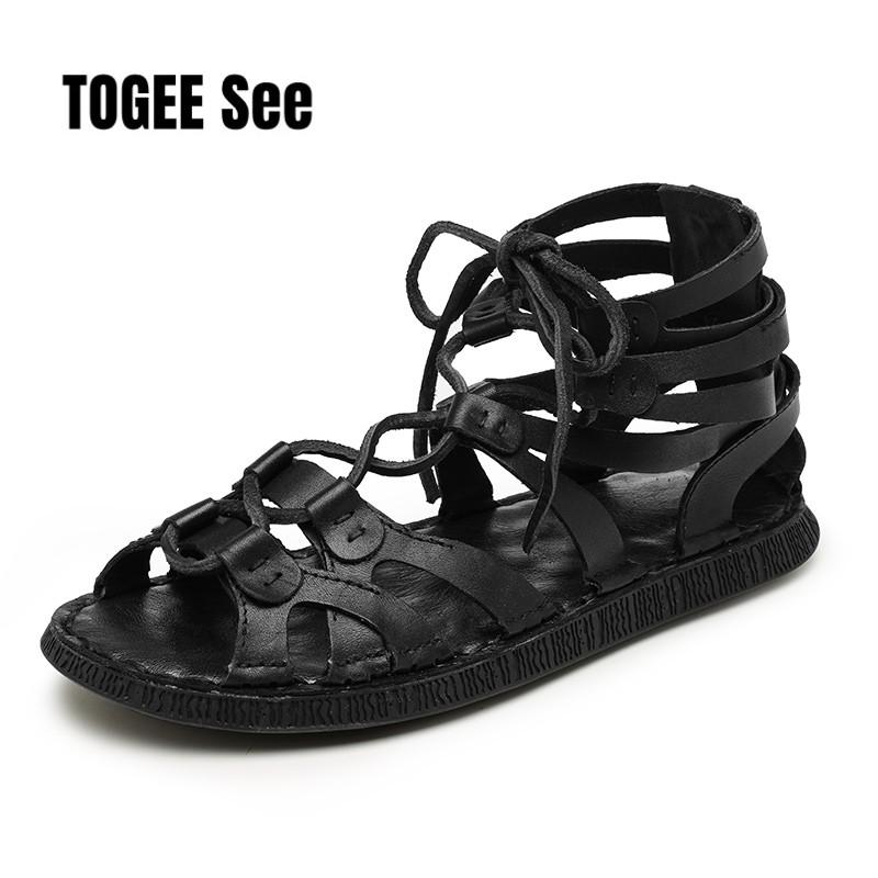 Fashion Men's Shoes 2025 New Summer Sandals Handmade Weave Breathable Sandals Genuine Leather Soft Outdoor Beach Roman Men Casual Shoes