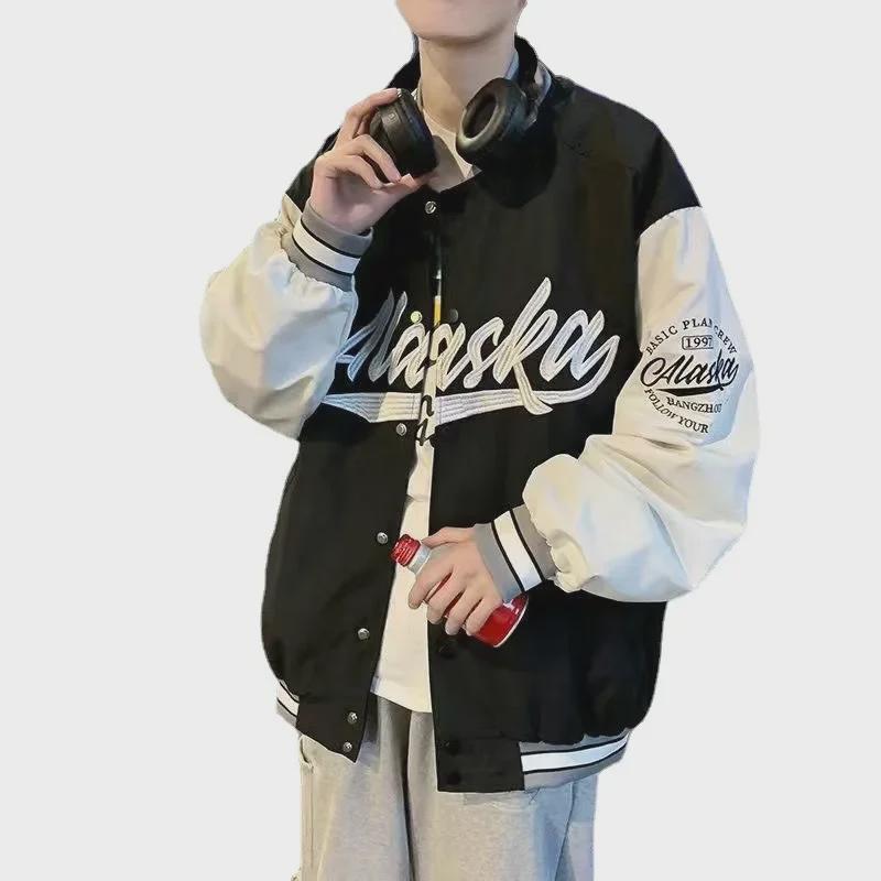 Men's Korean Style Embroidered Baseball Jacket - Spring & Autumn Trend, Loose Fit, Couple Design