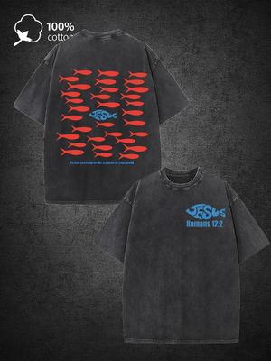 Fish Christian Faith MEn'S Washable Cotton Short Sleeve T-shirt Shirt 220g Doubl Unisex T-Shirt