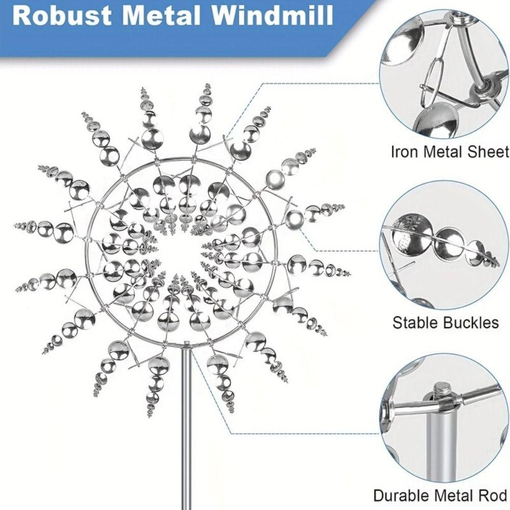 Wind Powered Metal Windmill Ground Mounted Windmill Rotating Garden Art Wind Spinner Lawn Decor
