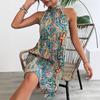 Women Casual Sleeveless Beach Bohemian Holiday Style Printed One Piece Dress