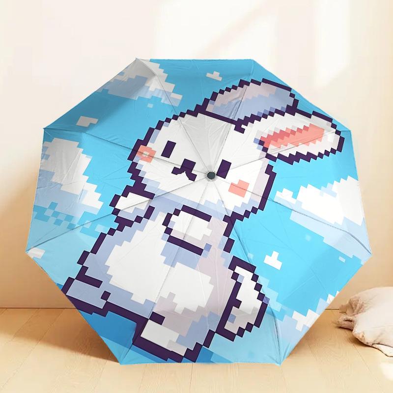 Adorable Pixel Art Rabbit Umbrella: Perfect for Outdoor Adventures, Auto-Opening & Closing, Lightweight and Durable, Ideal Travel Accessory 002