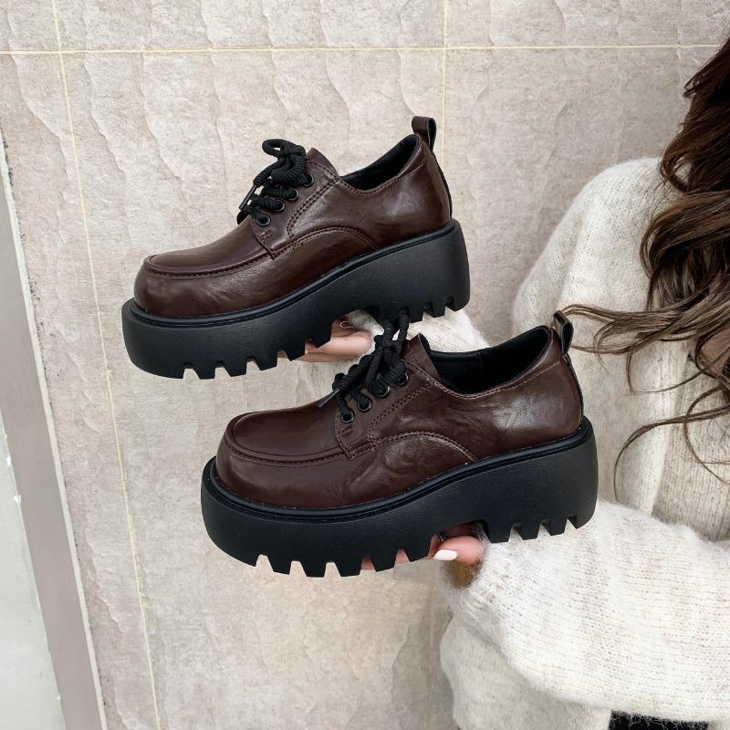 Women'S Thick Heel Shoes Spring New Round Head Deep Mouth Front Strap Thick Sole Anti-Slip Wear-Resistant Low-Top Shoes