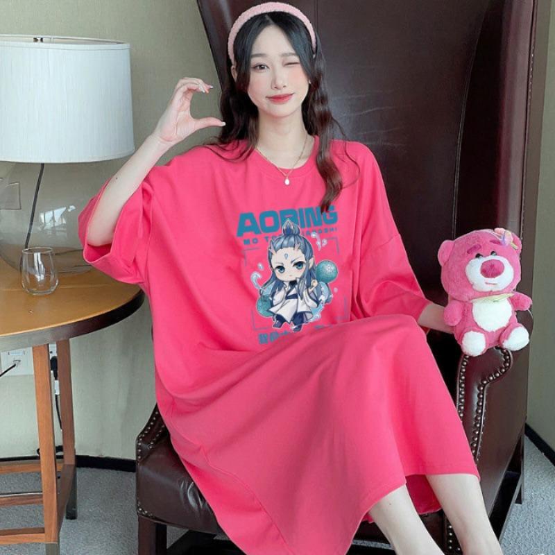 T-shirt Women's Short Sleeves Loose Over The Knee Plus Size Dress Summer Dress