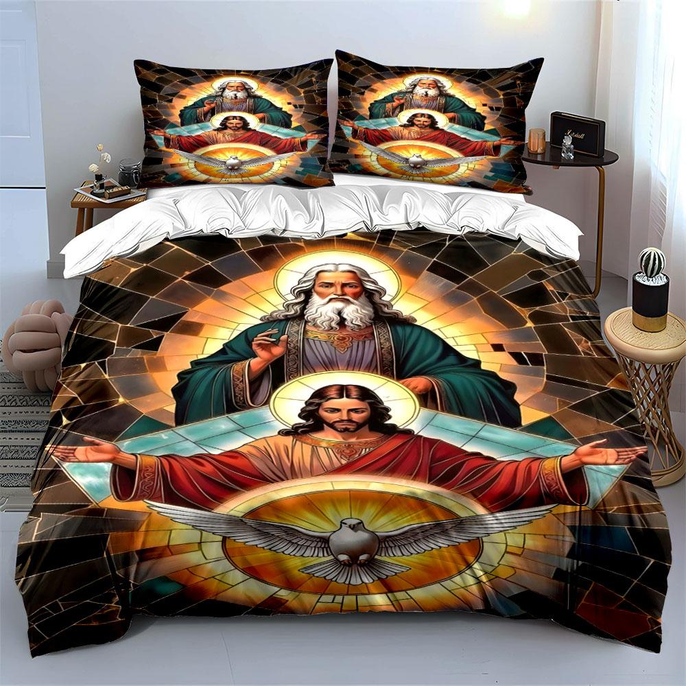 Stained glass religious depiction. Bedding sets Duvet cover sets Duvet covers Pillowcases(1*Duvet Cover 2*Pillowcases without duvet insert)