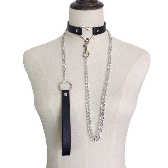 Yousheng Ženy Umělý kožený límec Vodítko Řetízek Dekor Nastavitelný erotický milenec náhrdelník Cosplay Nightclub Party Choker Individuální šperky na krk