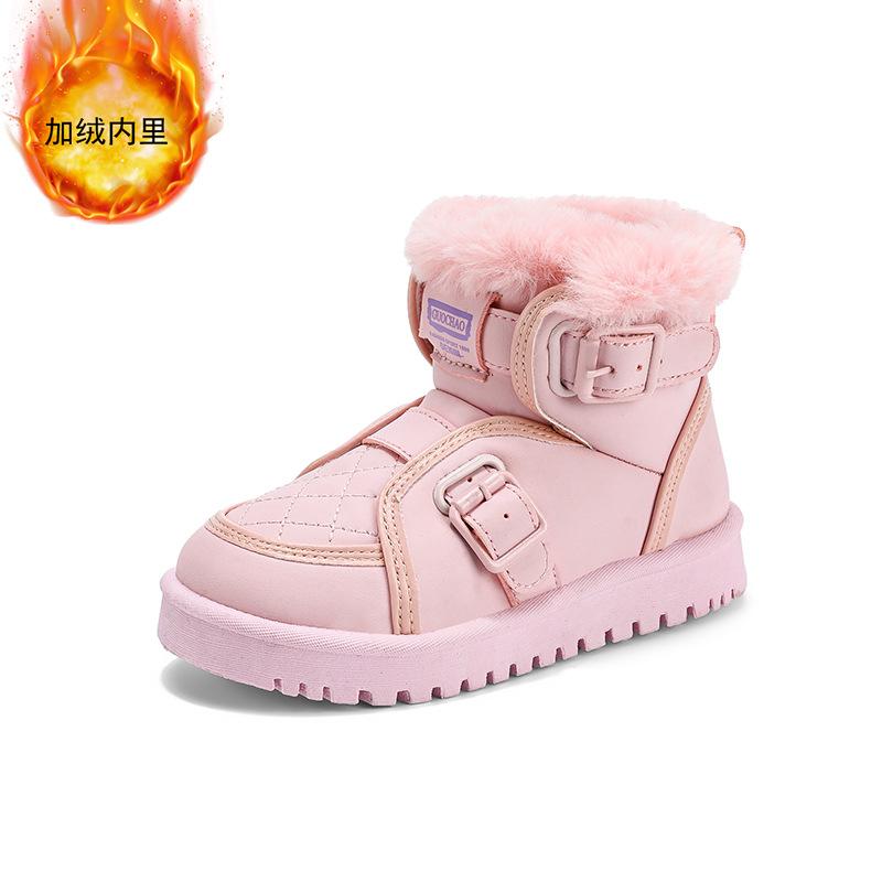 Boys and girls snow boots winter 2025 new fur integrated children's boots medium and older children's piled thickened Northeast cotton shoes