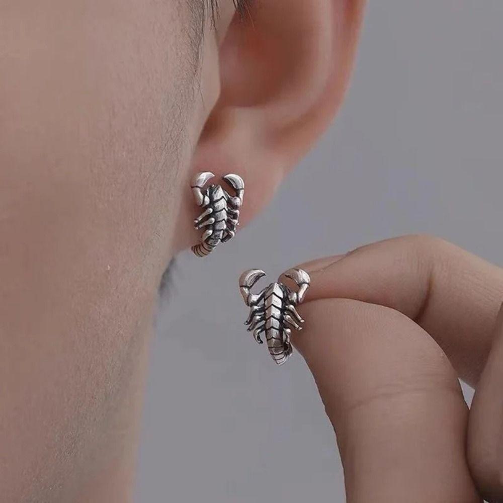 Cool Silver Stud Earrings Gothic Men Ear Studs Trendy Scorpion Earrings Studs  Gift