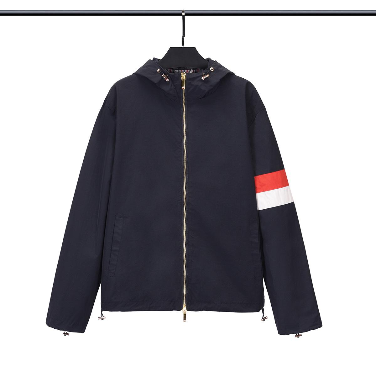

BROWIN TB Повседневная спортивная куртка-ветровка в полоску с капюшоном для осени и зимы L синий