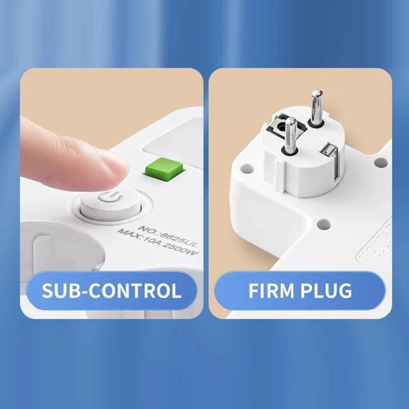 EU Wall Plug 1 to Multiple Sockets Multitap – USB & Type-C Ports, No Cord, 2500W Max