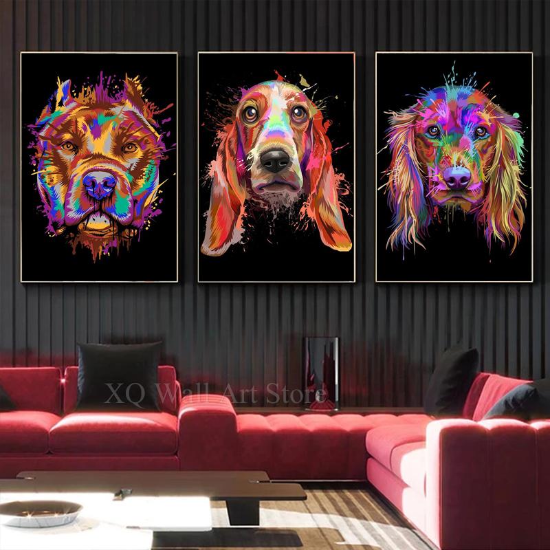 Abstract Watercolor French Bulldog Pug Posters Prints Canvas Painting Coloful Animal Dog Wall Art Picture Living Room Cuadros