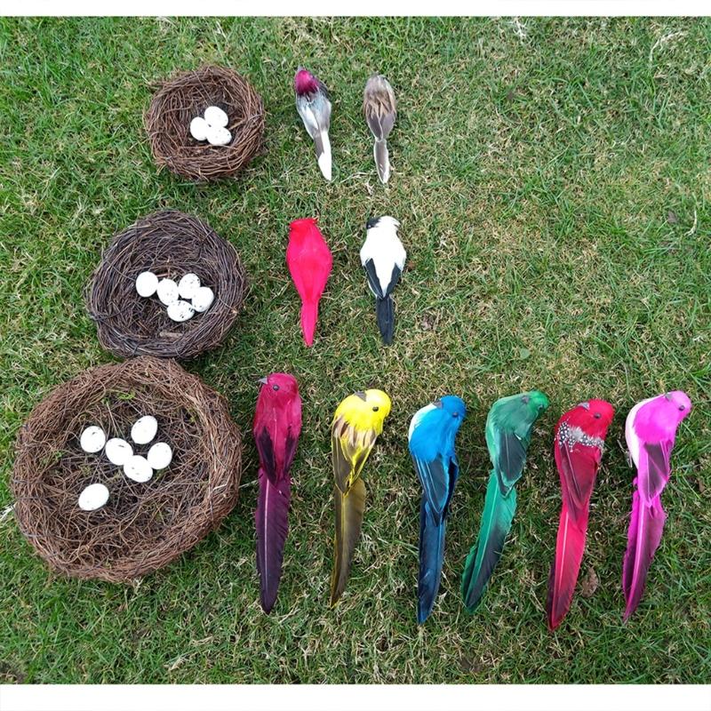 Realistic Artificial Woven Bird Nest Basket With Foam Chick Figure And Eggs Indoor Outdoor Easter Celebration Decoration