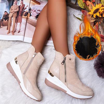 Women Wedge Snow Boots Fashion Autumn Winter Zipper Warm Plush Solid Platforms Korean Casual Short Ankle Boots Cotten Shoes